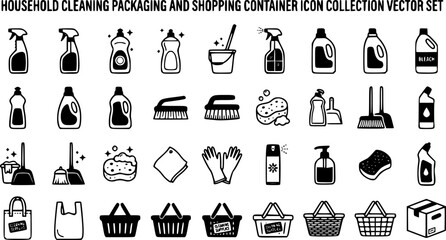 Obraz premium Household Cleaning Packaging and Shopping Container Icon Collection Vector Set Isolated on White Background