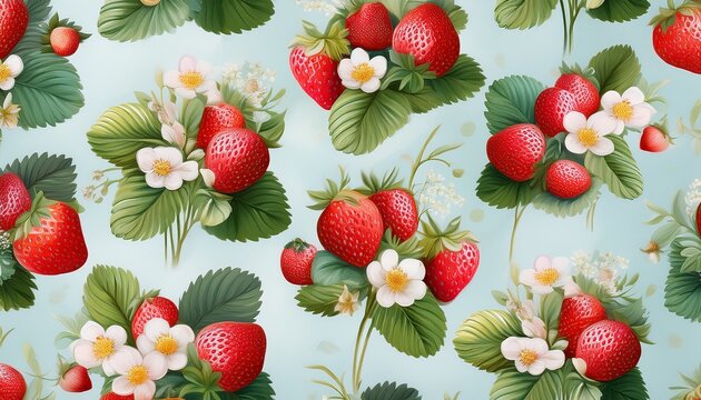 strawberries bouquets seamless pattern vintage spring and summer wallpaper charming background
