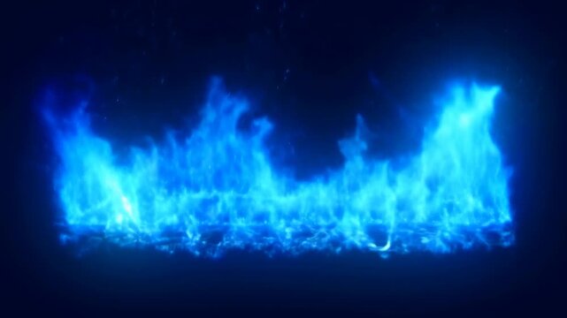 Dynamic blue flames rising with intensity in vibrant dark setting