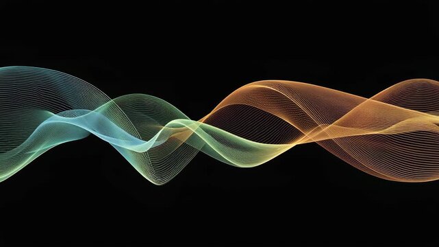 Colorful flowing sound wave lines on black background creating dynamic abstract motion