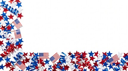 Fototapeta premium Patriotic red, white, and blue border with stars and flags for American celebrations