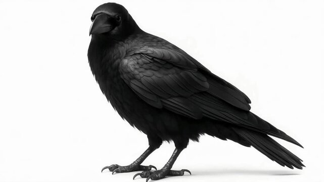 Six black crows standing on a white background
