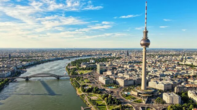 Aerial view of berlin cityscape with the iconic tv tower and river spree