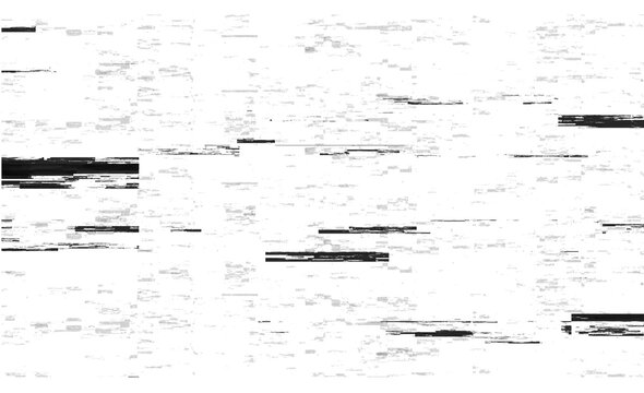Abstract digital glitch effect with horizontal lines and fragmented data on a white background.