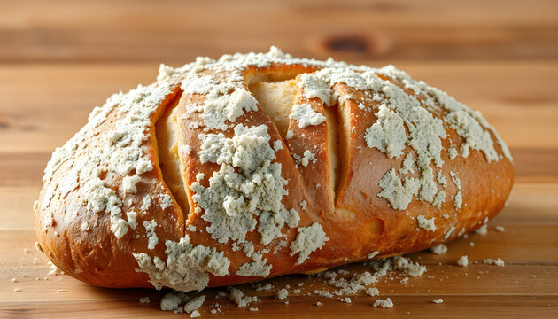 bread covered with mold. Stale bread covered with mold, flat design. White tone