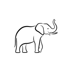Fototapeta premium Simple elephant silhouette line art illustration.