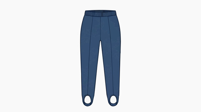 Fashion flat sketch of blue stirrup pants with abstract pattern and elastic waistband