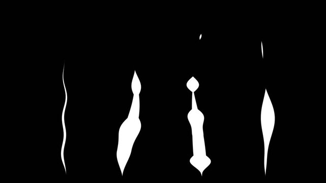 Cartoon 2D Smoke Animation Collection 4 Plumes Isolated Alpha Matte Crop Safe 25 Seconds Seamless Loop 4K