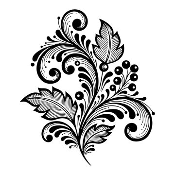 Slavic folk floral ornament with leaves and berries, traditional ethnic embroidery style vector
