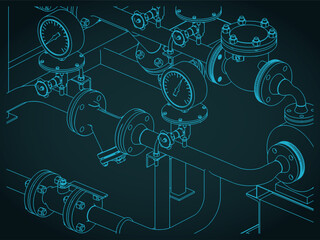 Plakat Industrial piping isometric blueprint