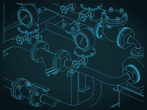 Industrial piping isometric blueprint