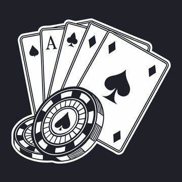 Playing cards with gambling poker chips stack illustration gambling blackjack entertainment strategy tournament