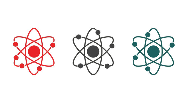 Atom, science, chemistry icons, atomic symbols, educational illustrations