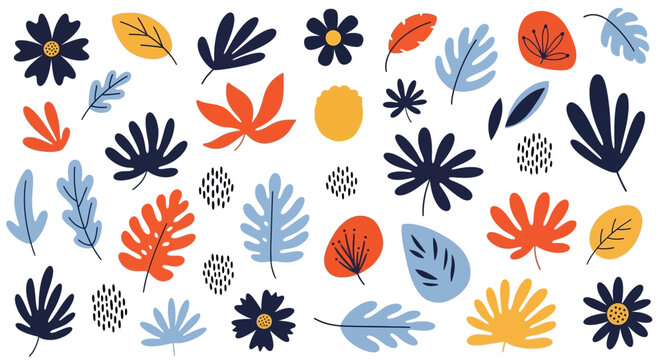 Colorful autumn leaves, fall foliage, vector illustrations, 40 leaf icons, floral elements