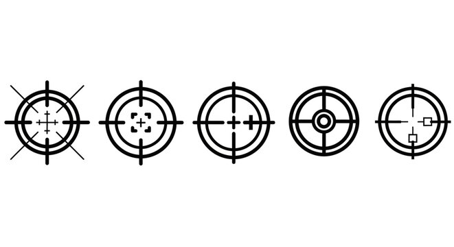 Vector target icons, aiming symbols, crosshair signs, bullseye marks, shooting targets