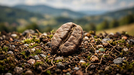 Obraz premium Close-up of chocolate cookies on mossy ground in natural outdoor setting