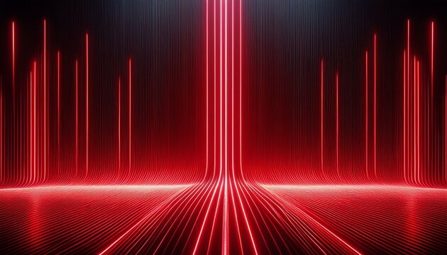 glowing red vertical laser lines emit bright neon light against a dark textured black background creating a futuristic and high tech visual perfect for tech and sci fi projects