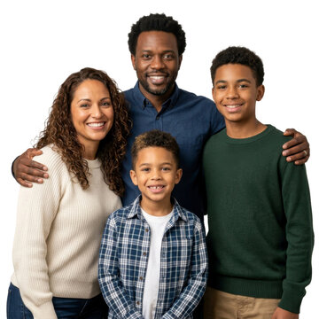 Happy multiracial family with two children on a transparent background PNG image