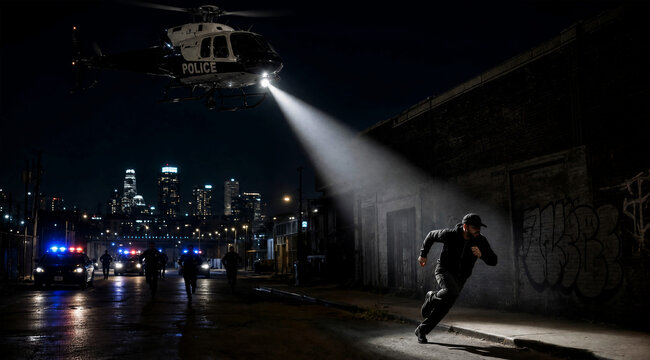 Suspect Running From Police Helicopter