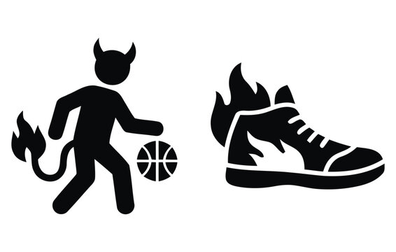 Devil Silhouette And Basketball Shoe With Flames Black Graphic Design On White Background demon fiend imp sprite evil sphere orb