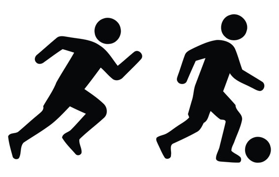 Silhouettes of running and kicking human figures a black and white graphic illustration on a white background figure silhouette vector
