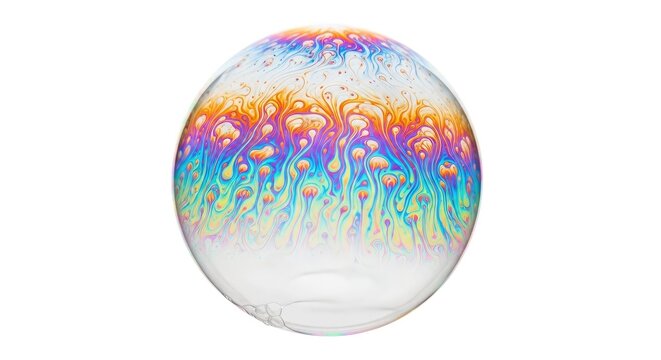 Vibrant colorful bubble with rainbow hues on white background