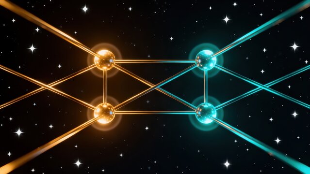 Abstract network of glowing spheres in space