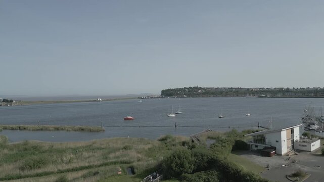 4K Aerial Drone Take‑Off Shot at Cardiff Bay, Cardiff, Wales, United Kingdom - D-Log