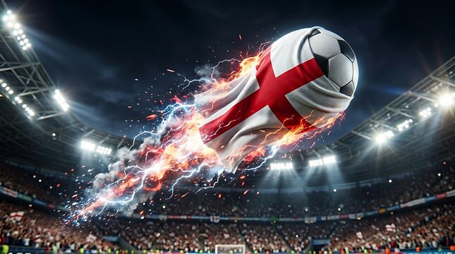 Soccer ball with england flag trail stadium crowd dynamic sports illustration