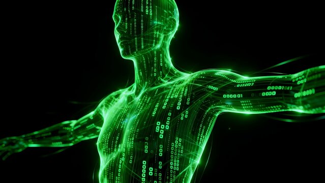 Digital human figure with binary code
