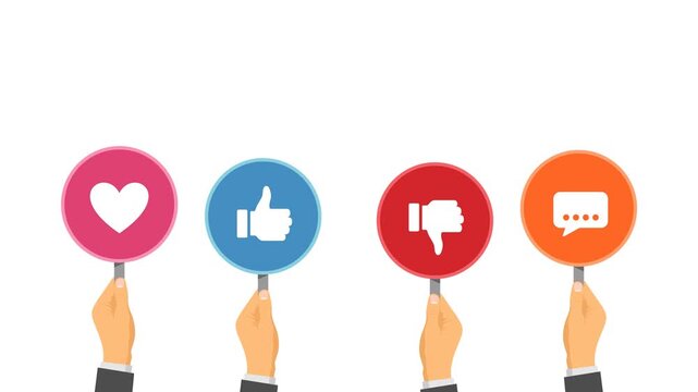 hand holding customer feedback survey video animation concept
