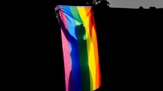 person holding rainbow flag for prode month