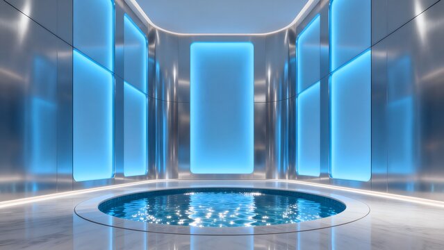 Modern indoor pool with blue lighting