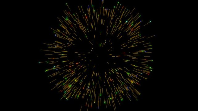 Glowing colorful firework burst explosion, glowing spark particles, rendering firework bloom effect, celebration festival lights, 4k seamless loop, black screen alpha.
