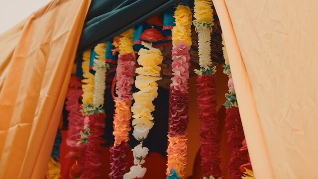 A float decorated with flowers parades during the Indian Sikh religious festival
