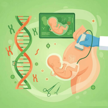 Obgyn Fetal Medicine  : DNA and genetic testing -Pregnancy Ultrasound, Prenatal Scan and Genetic Testing Illustration
