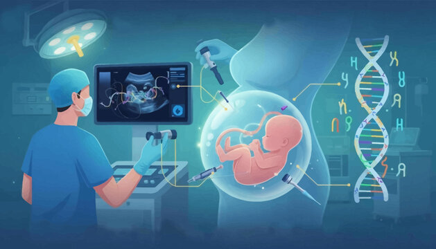 Obgyns Fetal Medicine  : Pregnancy Ultrasound Showing Fetus, Prenatal Scan Illustration
