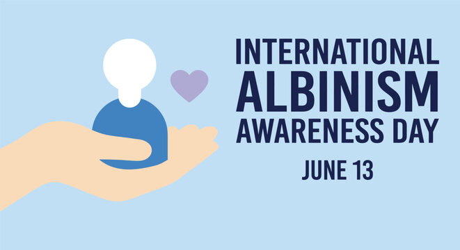 International albinism awareness day illustration with protective hand and heart