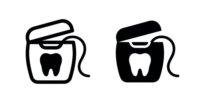 Dental floss icon. Oral hygiene and tooth care symbol with floss dispenser for dental health