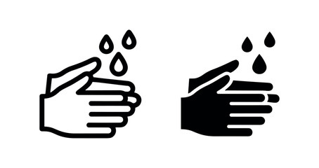 Obraz premium Hand washing icon with water drops in outline and glyph style, emphasizing hygiene and cleanliness.