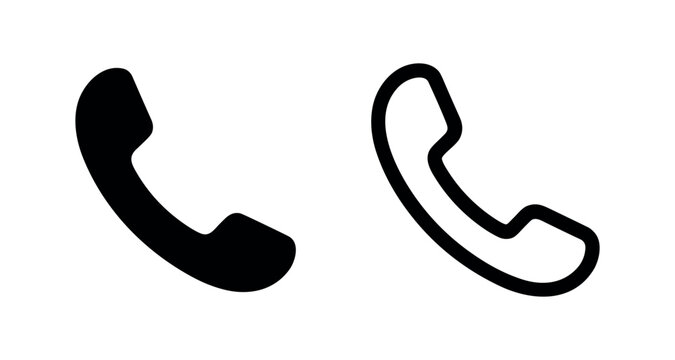 Phone Receiver or Telephone Call Icon Set. Contact and Communication Symbol in Outline and Solid Styles.