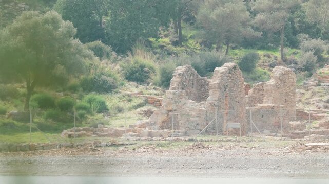 Various images of the ancient Kissebuku settlement and port area near Bodrum, T&uuml;rkiye.