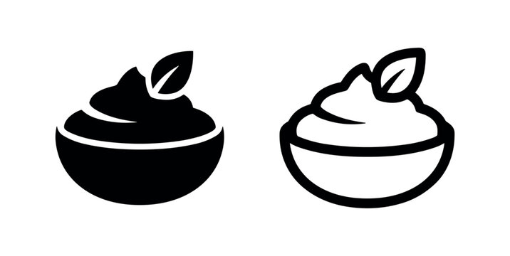 Two bowls of dip or spread icons, one filled, one outline, on a white background