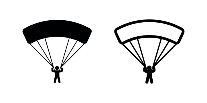 Parachute Icon Set: Black and White Skydiving and Safety Symbols
