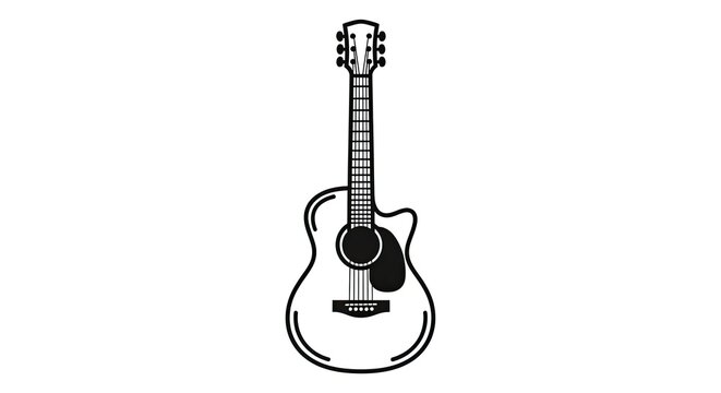 Black and white acoustic guitar illustration isolated on white background