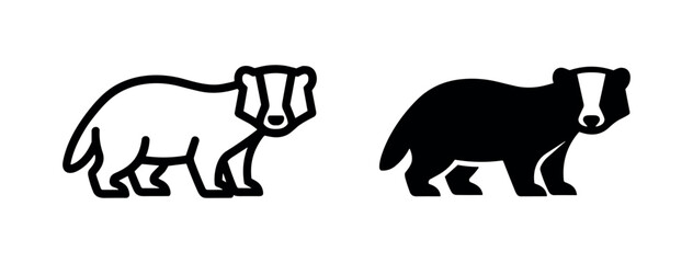 Simple silhouette and outline icons of a badger, white background © liubomir118809