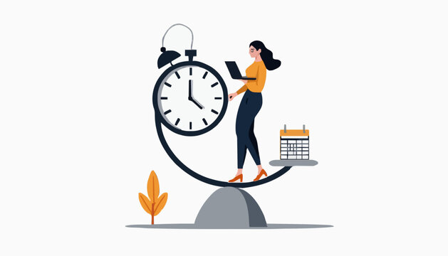 Business productivity and time management concepts flat vector illustration set