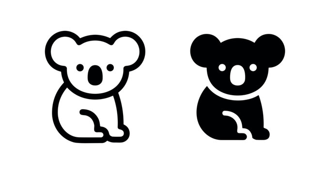 Koala bear animal icon in outline and glyph style. Cute koala logo for zoo, wildlife, or nature designs.
