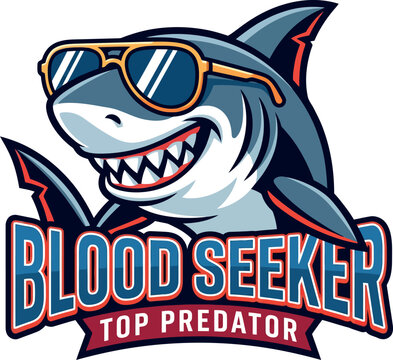 Cartoon shark wearing sunglasses with a happy expression and sharp teeth