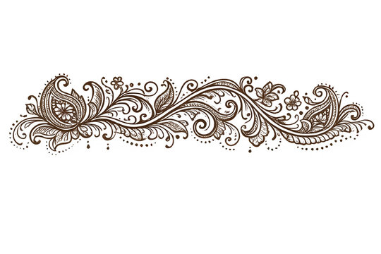 Intricate Mehndi Henna Border Design with Paisley Floral Pattern on Transparent Background PNG &mdash; Indian Wedding Decoration Clipart
